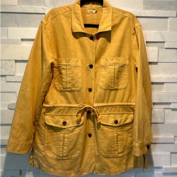 FAHERTY Linen Larkspur Field Barn Jacket Gold Yellow Cotton Blend Cargo Safari M - Picture 1 of 5